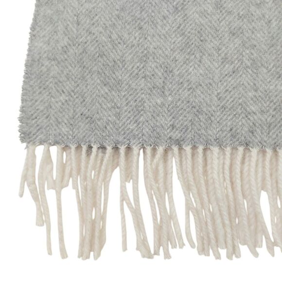 Terry Town Throw Blanket Gray Merino Wool Blend Embroidered Hard Rock Fringed - Picture 8 of 9